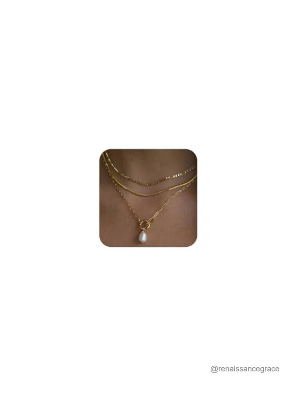 14K Gold Plated Layered Necklace Set with Freshwater Pearl Pendant